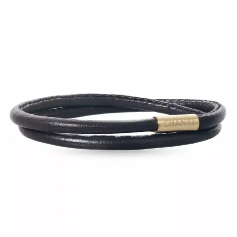 Rund brun armbånd i lær med forgylt stållås x 4 mm