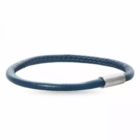 Rund blå armbånd i lær med stållås  x 4 mm