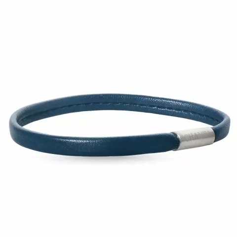 Flat blå armbånd i lær med stållås x 6 mm