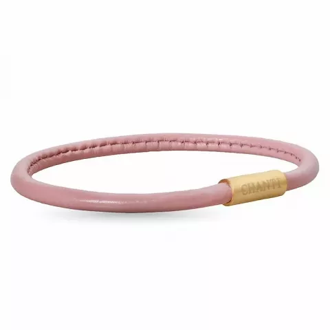 Rund rosa magnetarmbånd i lær med forgylt stållås  x 4 mm