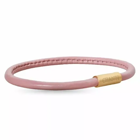 Rund rosa magnetarmbånd i lær med forgylt stållås x 4 mm