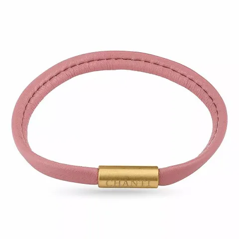 Flat rosa magnetarmbånd i lær med forgylt stållås  x 6 mm