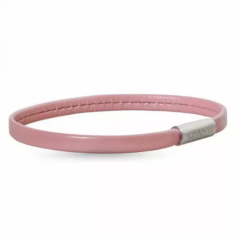 Flat rosa magnetarmbånd i lær med stållås  x 6 mm