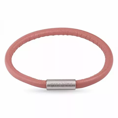 Rund rosa magnetarmbånd i lær med stållås  x 4 mm