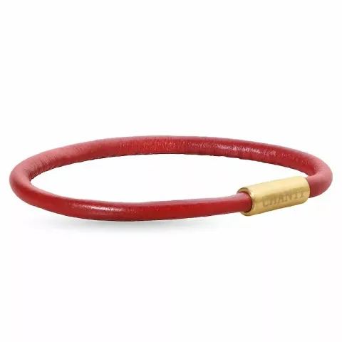 Rund rød magnetarmbånd i lær med forgylt stållås x 4 mm
