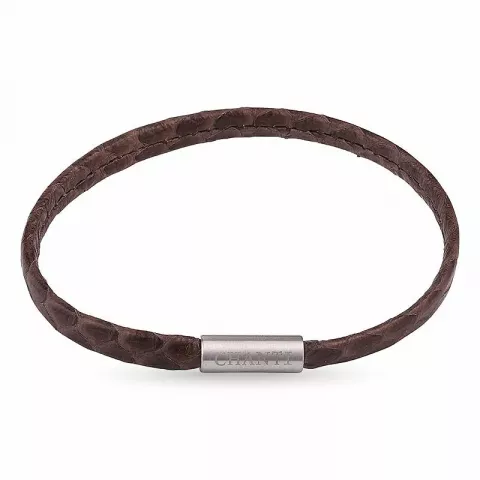 Flat brun slangearmbånd i lær med stållås  x 6 mm