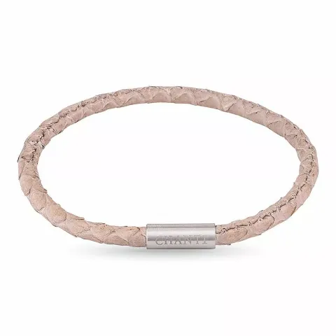 Rund beige slangearmbånd i lær med stållås x 4 mm