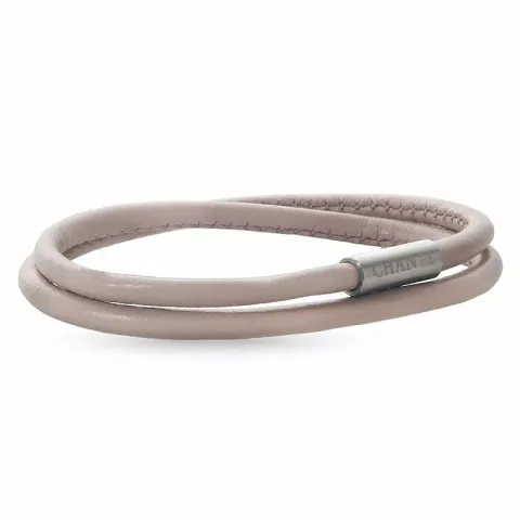 Rund beige magnetarmbånd i lær med stållås x 4 mm