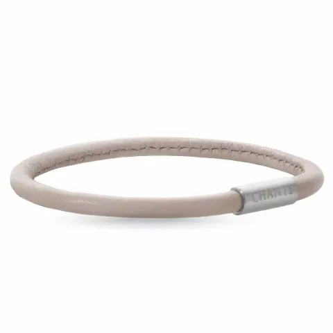 Rund beige magnetarmbånd i lær med stållås  x 4 mm