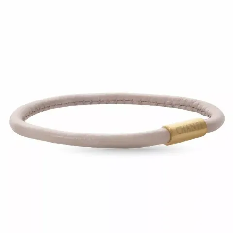 Rund beige magnetarmbånd i lær med forgylt stållås  x 4 mm