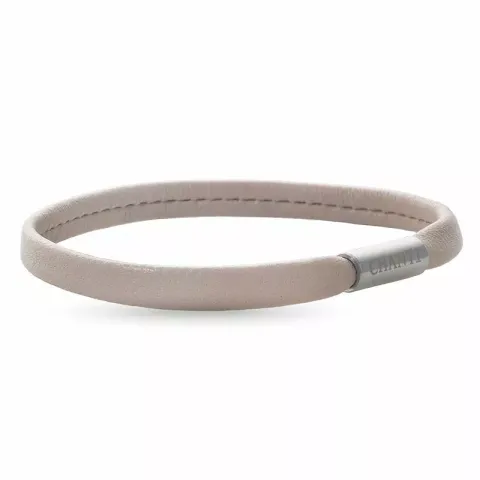 Flat beige magnetarmbånd i lær med stållås  x 6 mm