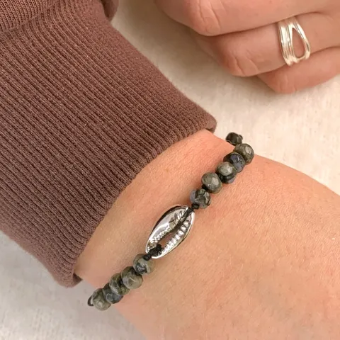 grå opal  MUSLINGE ARMBÅND i silke snor 17 cm plus 4 cm x 10 mm