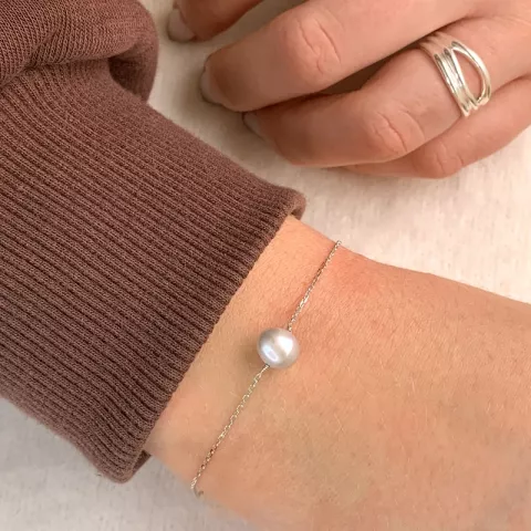 Grå perle ankerarmbånd i sølv