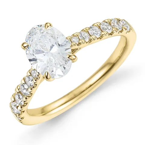 oval lab grown diamant ring i 14 karat gull 1,0 ct 0,34 ct