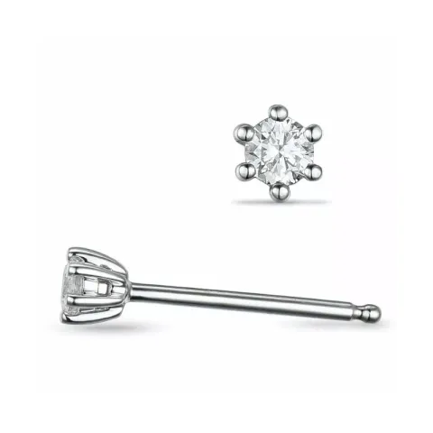 2 x 0,05 ct lab grown diamant solitaireørepynt i 14 karat hvitt gull med lab grown diamant 