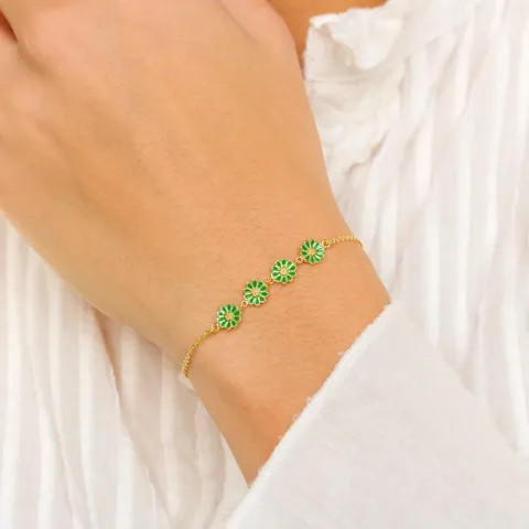 margeritt mørkegrønn armbånd i forgylt sølv