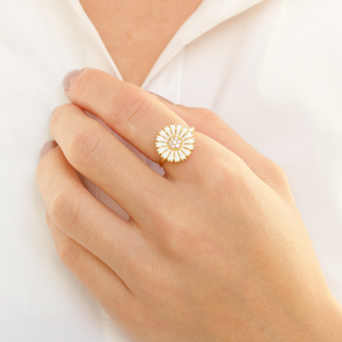 margeritt zirkon ring i forgylt sølv - Marie
