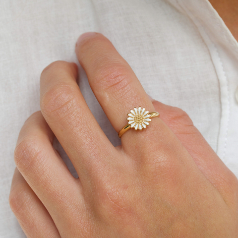 10 mm margeritt ring i forgylt sølv