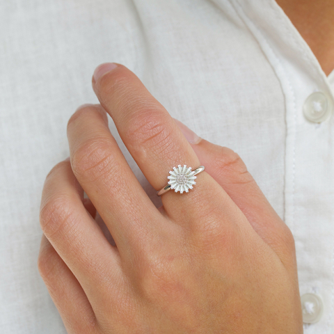 10 mm margeritt ring i rodinert sølv