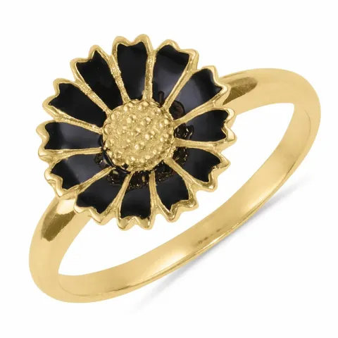 12 mm margeritt svart ring i forgylt sølv - Marie