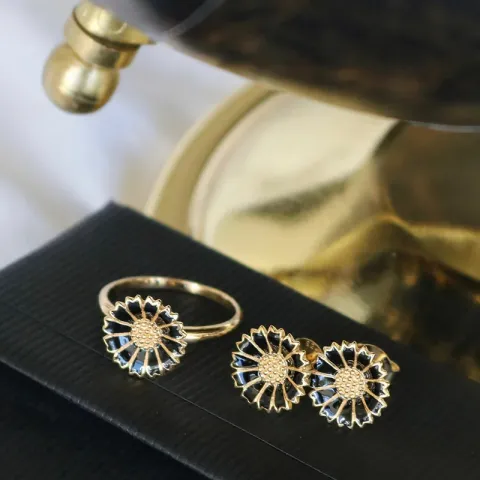 12 mm margeritt svart ring i forgylt sølv - Marie