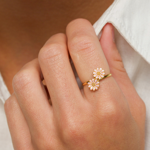 margeritt rosa ring i forgylt sølv - Maggie