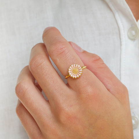 12 mm margeritt rosa ring i forgylt sølv - Marie