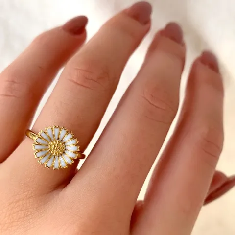 12 mm margeritt blå ring i forgylt sølv - Marie