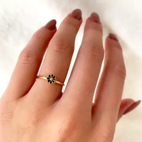 5 mm margeritt svart ring i forgylt sølv - Maggie