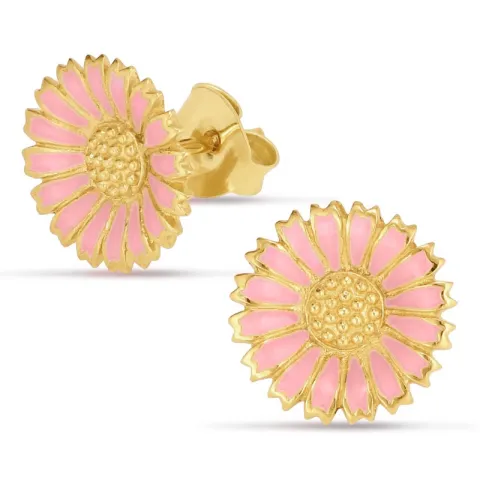 11 - 12 MM margeritt rosa ørestikker i forgylt sølv - Marie
