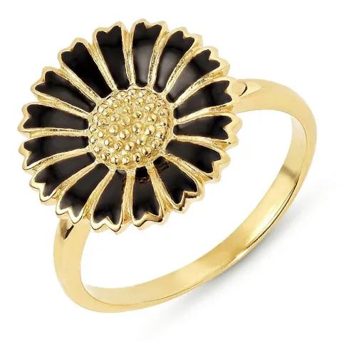14 mm margeritt svart ring i forgylt sølv - Marie