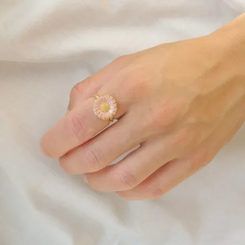 14 mm margeritt rosa ring i forgylt sølv - Marie