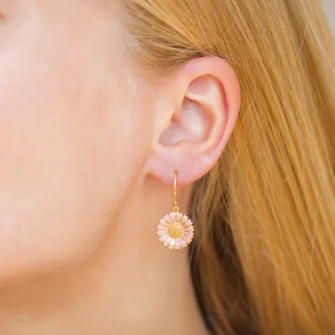 14,5 mm margeritt rosa øredobber i forgylt sølv - Marie