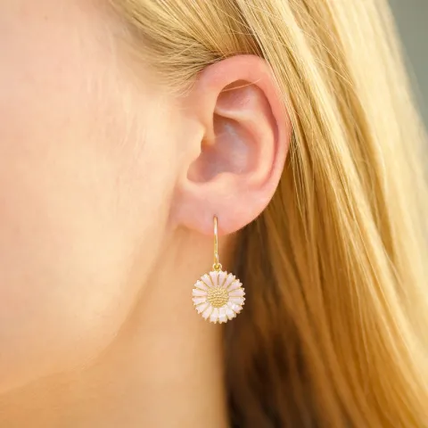 14,5 mm margeritt rosa øredobber i forgylt sølv - Marie