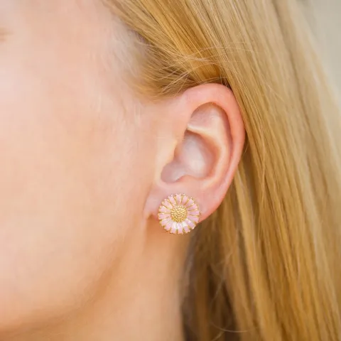 14 mm margeritt rosa ørestikker i forgylt sølv - Marie