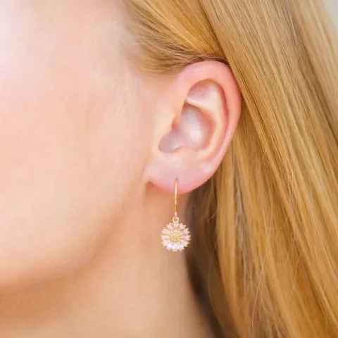 11,5 mm margeritt rosa øredobber i forgylt sølv - Marie