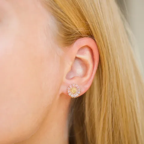 11 mm margeritt rosa ørestikker i forgylt sølv - Marie