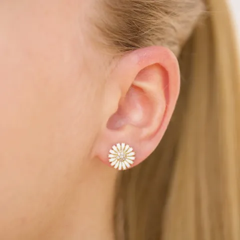 margeritt hvite zirkon ørestikker i forgylt sølv