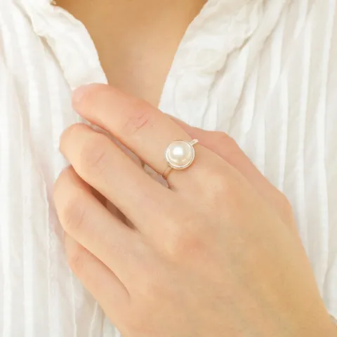 perle ring i sølv