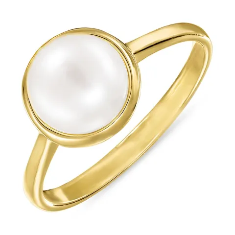 perle ring i forgylt sølv