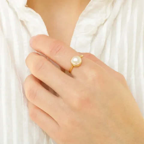 perle ring i forgylt sølv