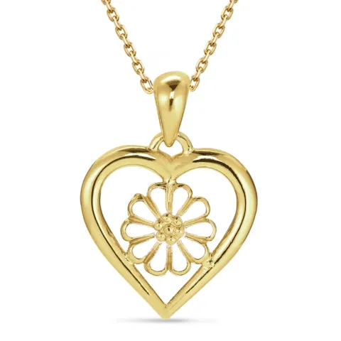 hjerte margeritt halskjede med anheng i forgylt sølv - Maggie