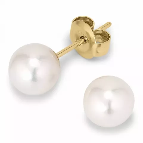 6-6,5 mm hvite perleørepynt i 14 karat gull