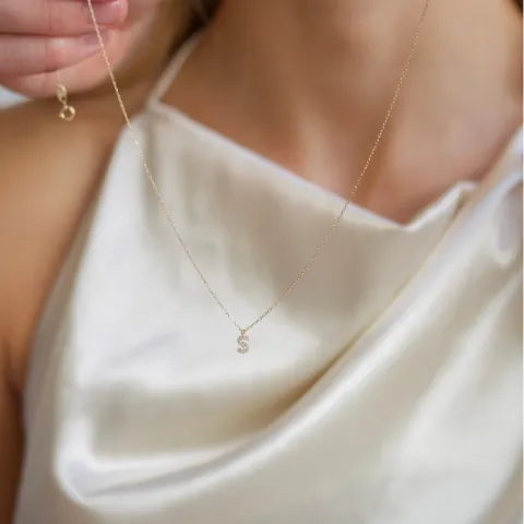 bokstav s zirkon halskjede med anheng i 8 karat - My Letter