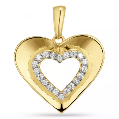 16 x 12 mm hjerte zirkon anheng i 9 karat gull med rhodium