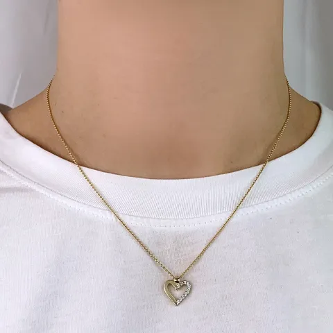 hjerte zirkon anheng i 8 karat med rhodium