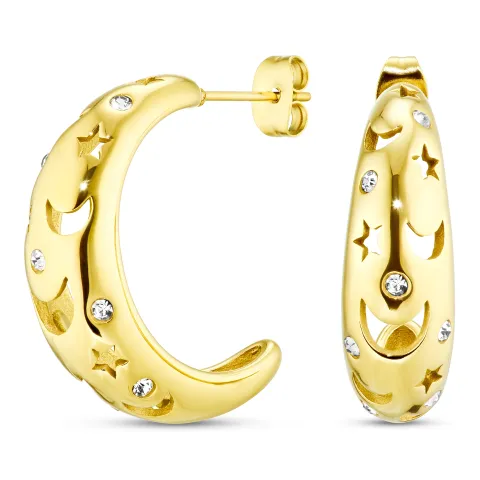 vanntette måne og stjerne zirkon halvcreol i forgylt stål - OCEANA