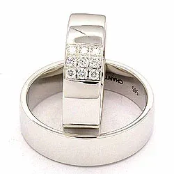 Bredde gifteringer i 14 karat hvitt gull 0,149 ct - par