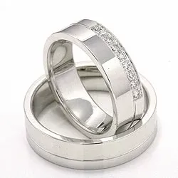 gifteringer i 14 karat hvitt gull 9 x 0,015 ct - par