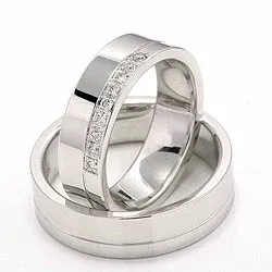 gifteringer i 14 karat hvitt gull 9 x 0,015 ct - par
